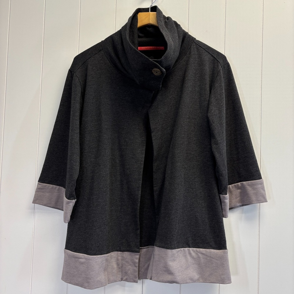 ZENsei Funnel Neck Lagenlook Knit Cardigan Jacket Womens Size 2 (L) Yoga Scandi